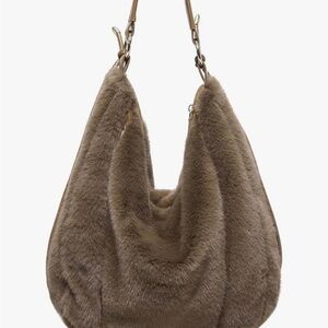 Faux Fur Hobo Bag - Brown